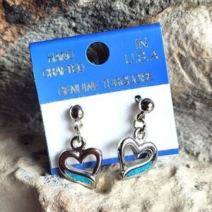 New! Genuine Turquoise Minimalist Heart Dangle Earrings